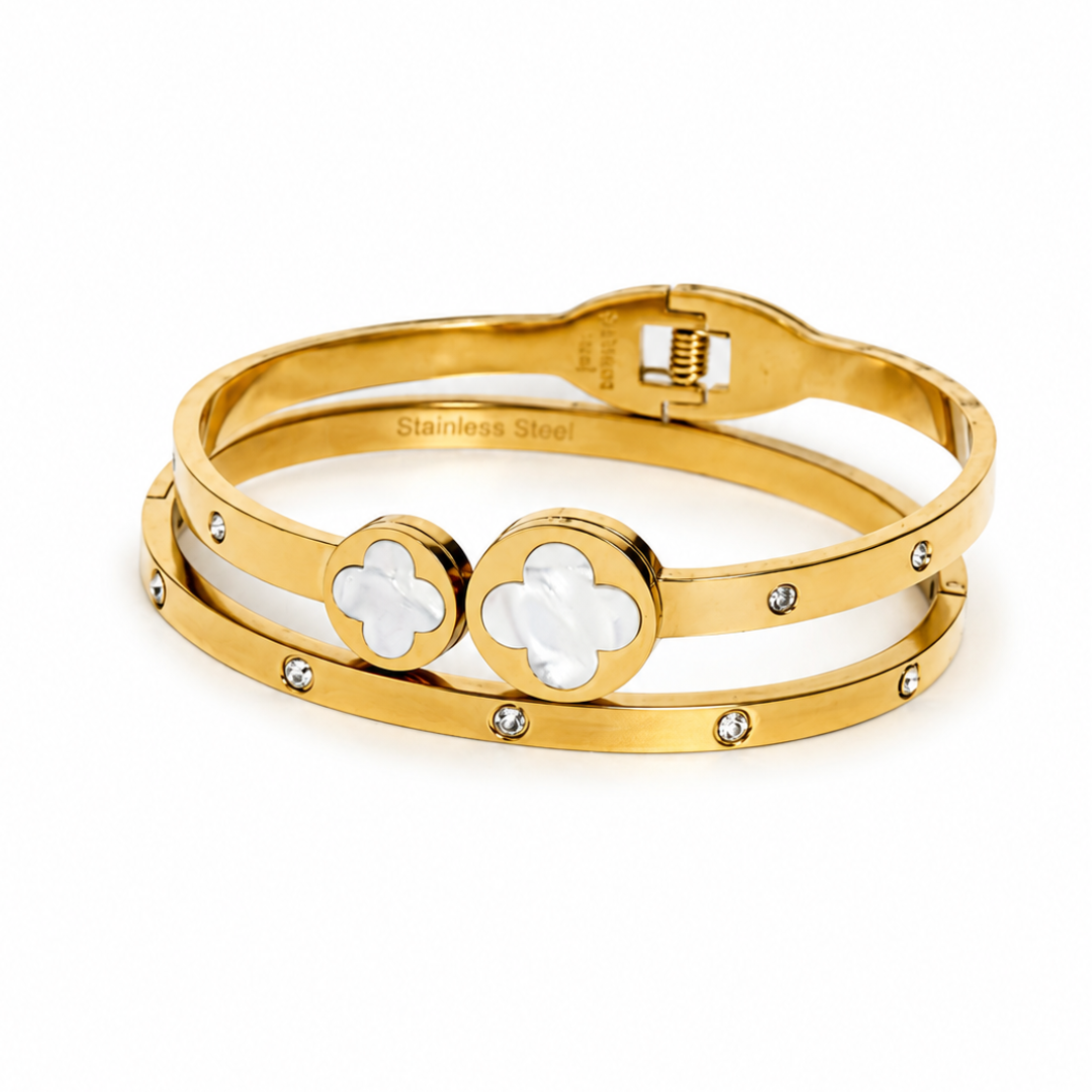White Duo Gold Clover Set