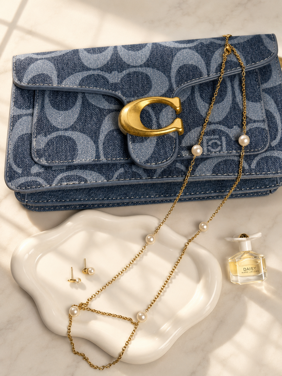 Golden Pearl Station Necklace