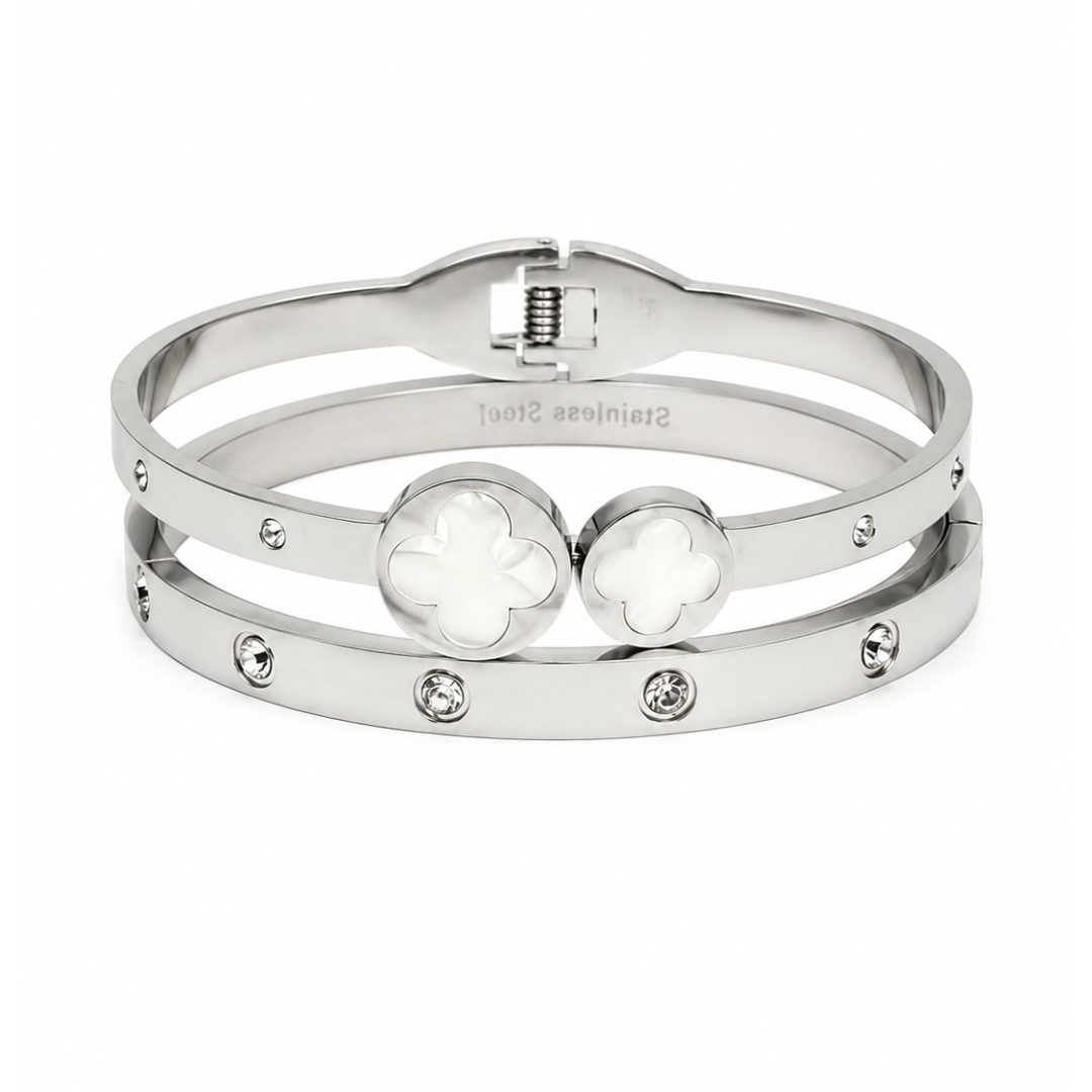 White Duo Silver Clover Set