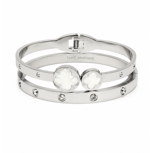 White Duo Silver Clover Set